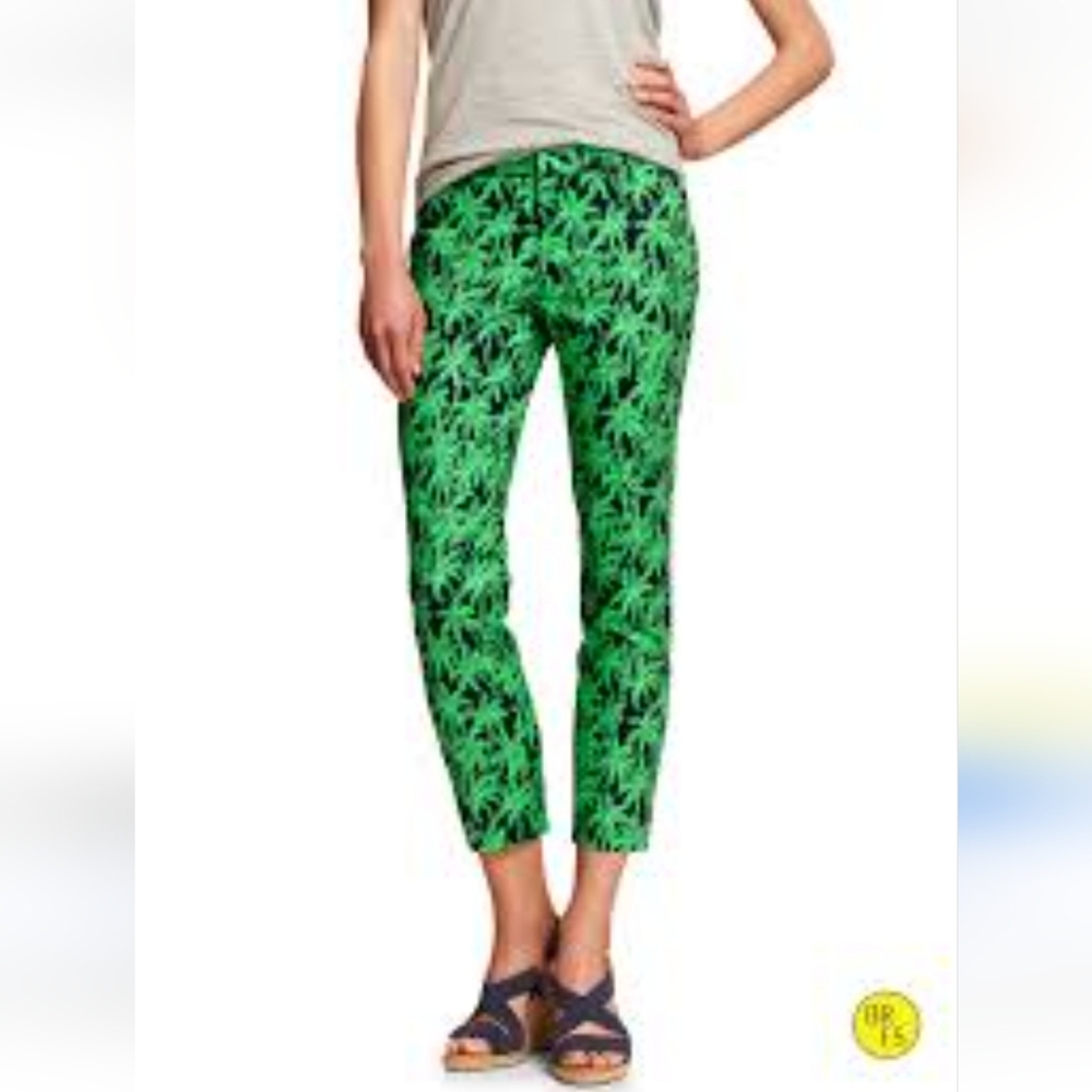 Banana Republic Palm Tree Print Navy/green Martin Pants, Size 0